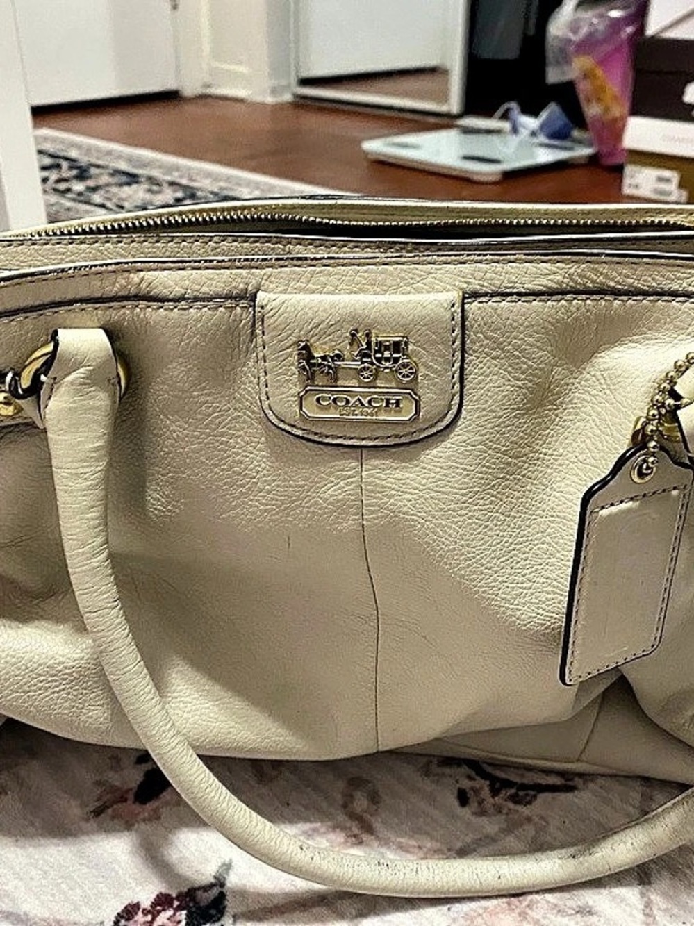 Coach Kristin Leather Double Zip Satchel in White